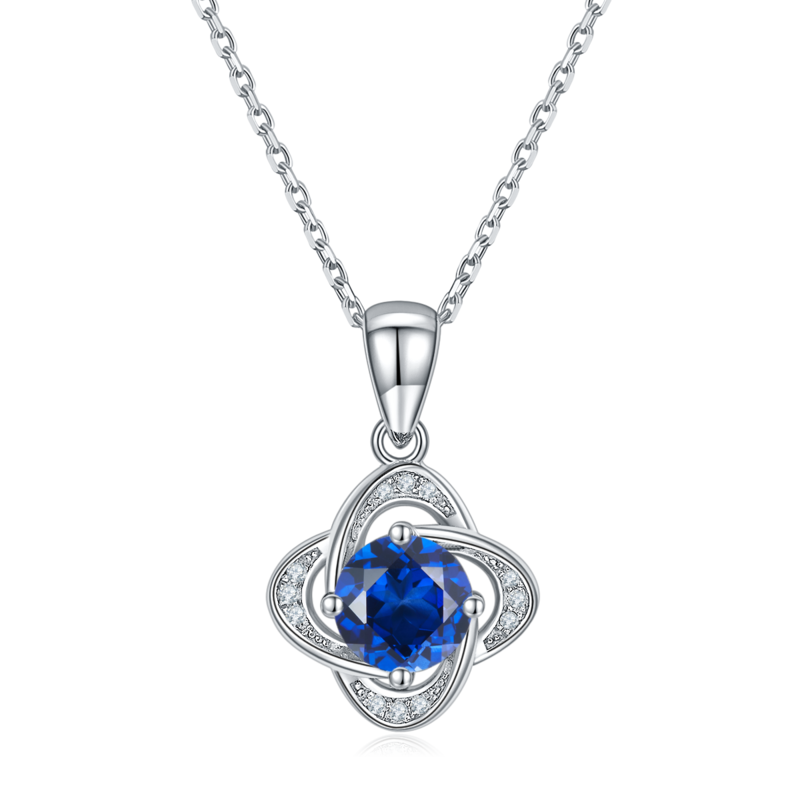 JS040款四叶草S925银镀白金Moissanite红蓝绿宝Necklace1.0ct