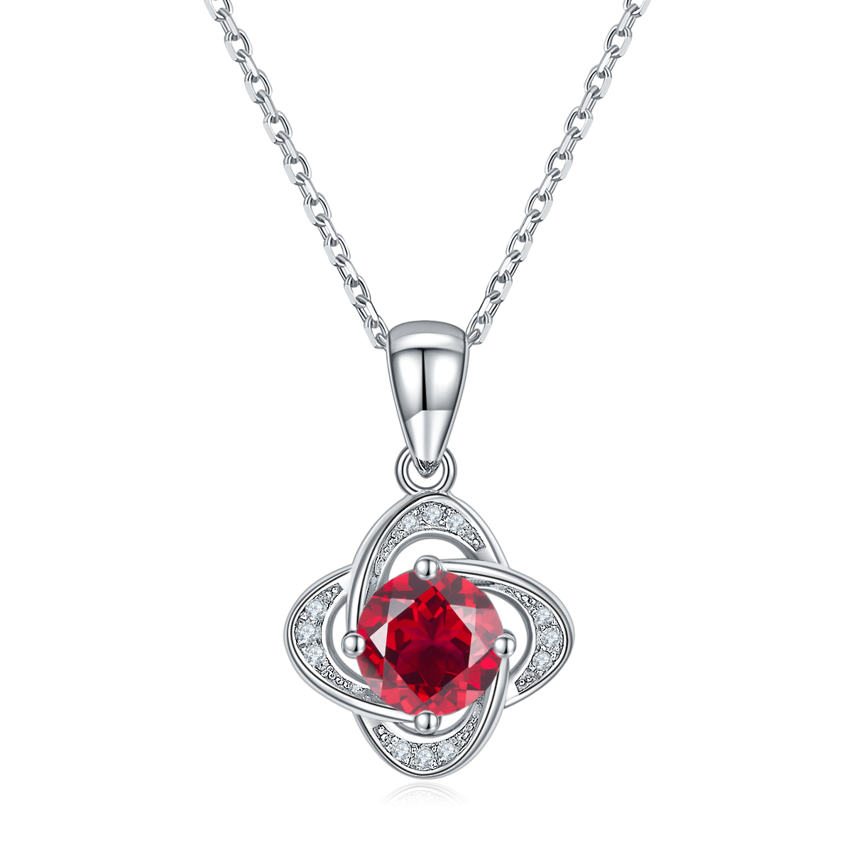 JS040款四叶草S925银镀白金Moissanite红蓝绿宝Necklace1.0ct