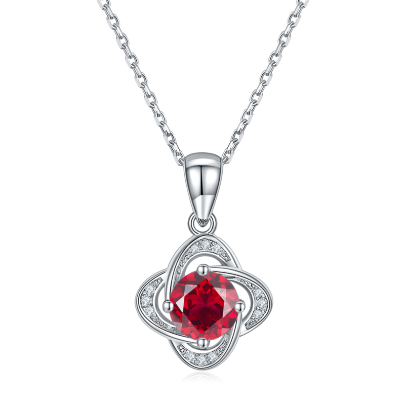 JS040款四叶草S925银镀白金Moissanite红蓝绿宝Necklace1.0ct