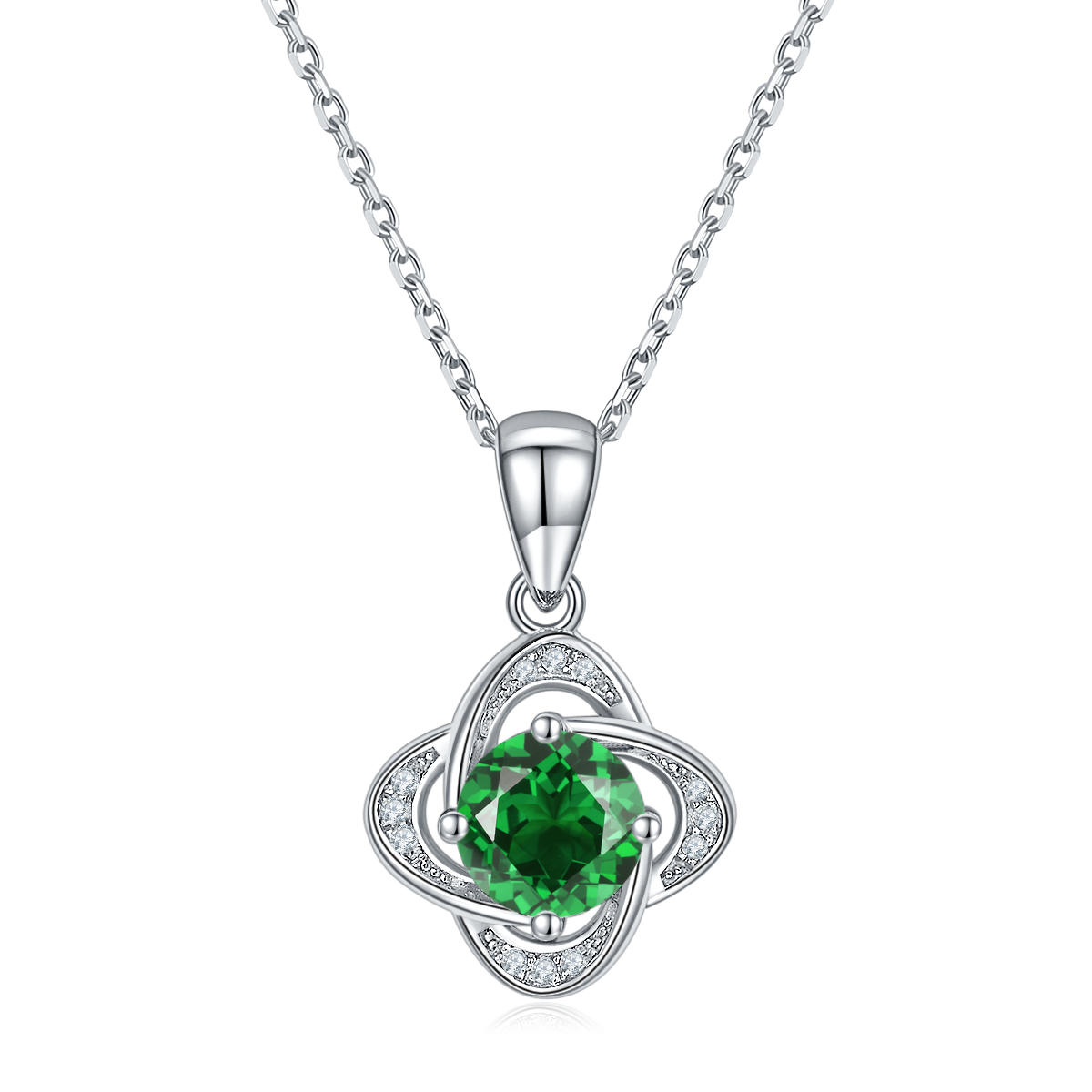 JS040款四叶草S925银镀白金Moissanite红蓝绿宝Necklace1.0ct
