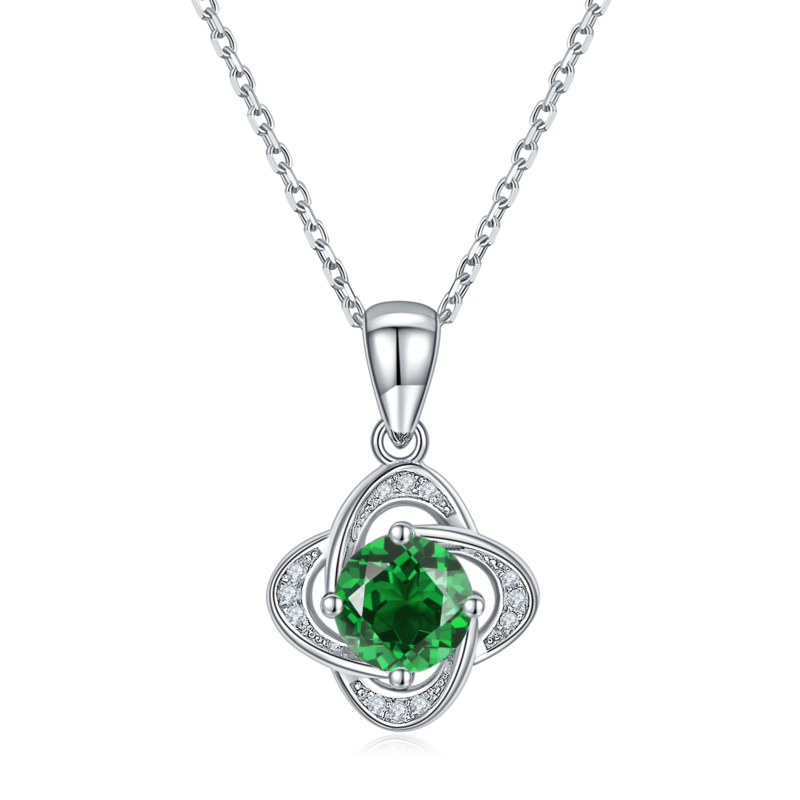 JS040款四叶草S925银镀白金Moissanite红蓝绿宝Necklace1.0ct