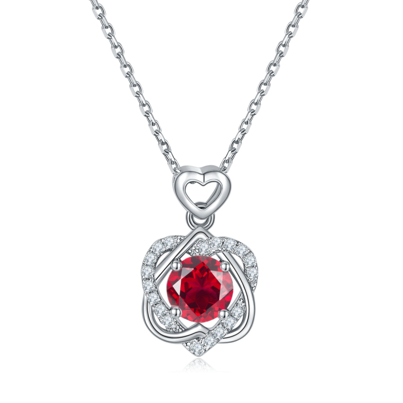 JS050款痴心S925银镀白金Moissanite红蓝绿宝Necklace1.0ct