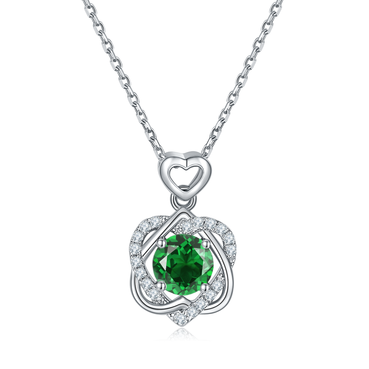JS050款痴心S925银镀白金莫桑钻红蓝绿宝项链1.0ct