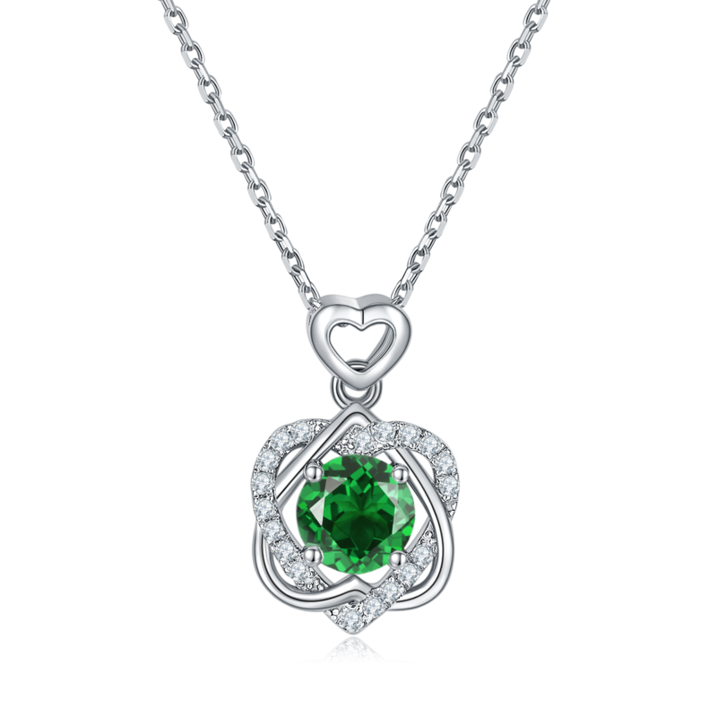 JS050款痴心S925银镀白金Moissanite红蓝绿宝Necklace1.0ct