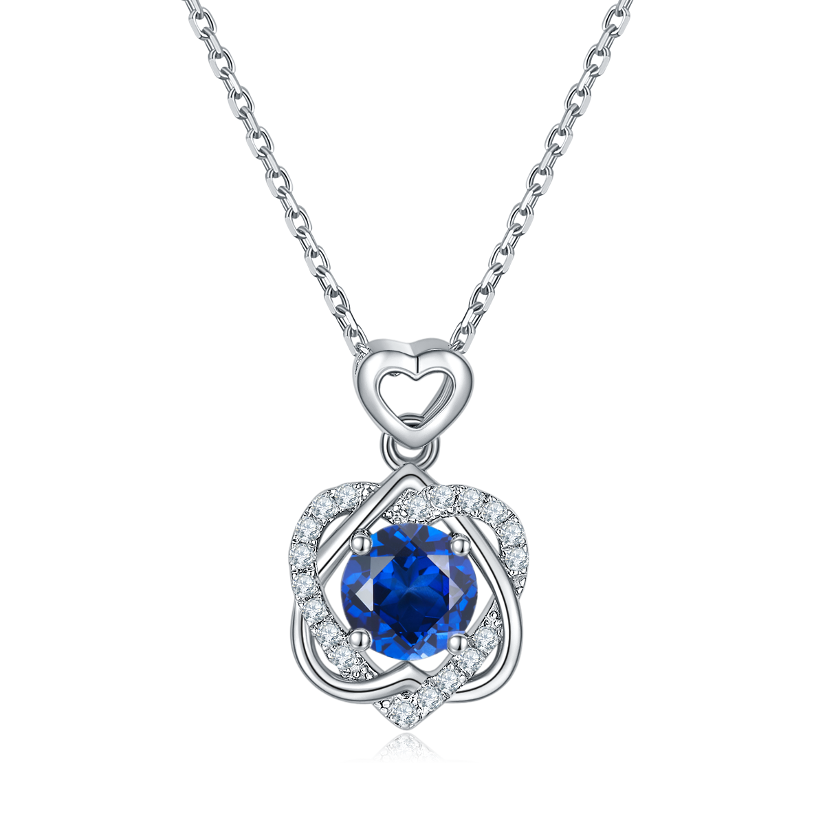 JS050款痴心S925银镀白金莫桑钻红蓝绿宝项链1.0ct
