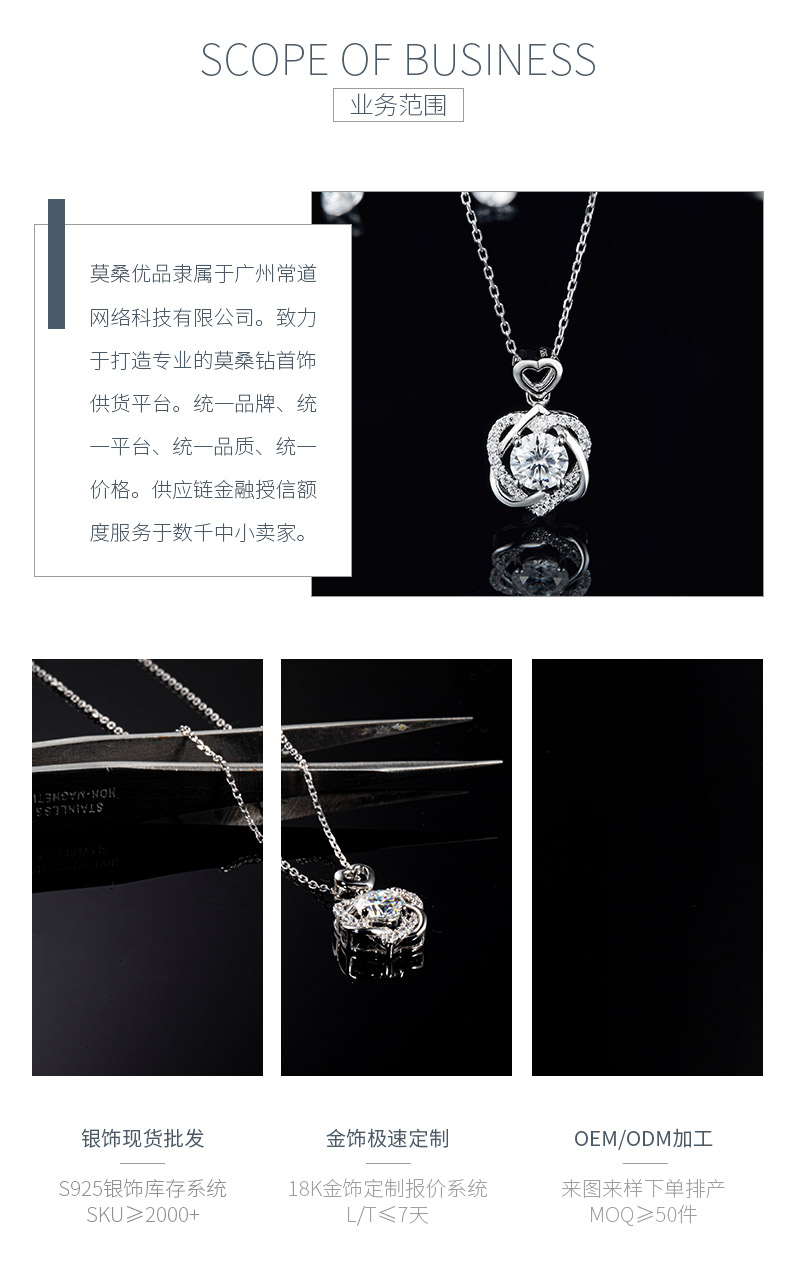 JS050款痴心S925银镀白金莫桑钻红蓝绿宝项链1.0ct - 3