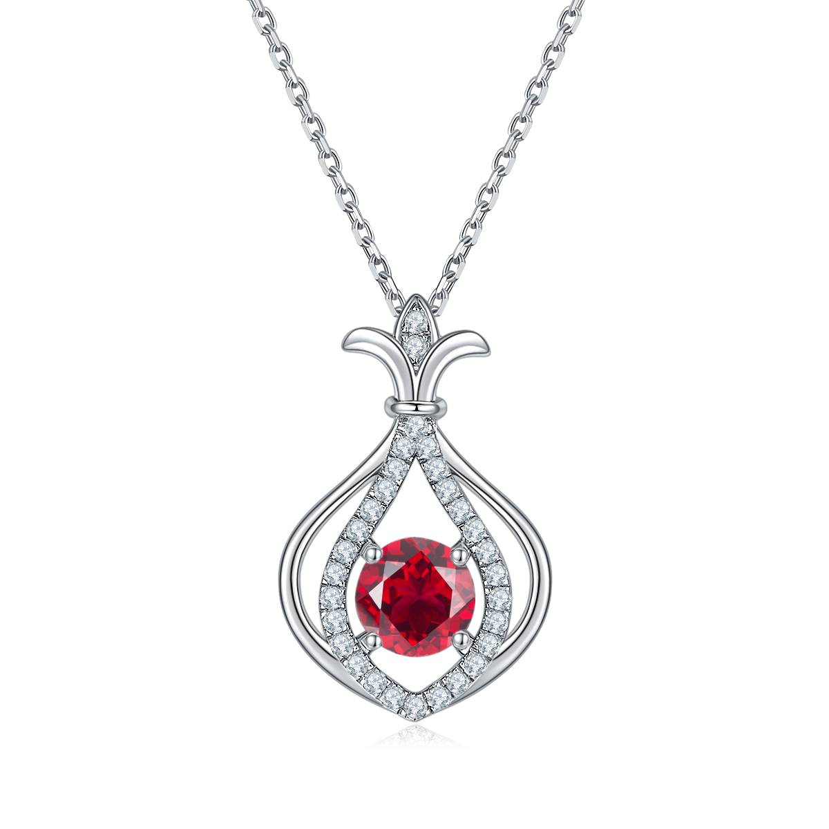 JS060款小葫芦S925银镀白金Moissanite红蓝绿宝Necklace1.0ct