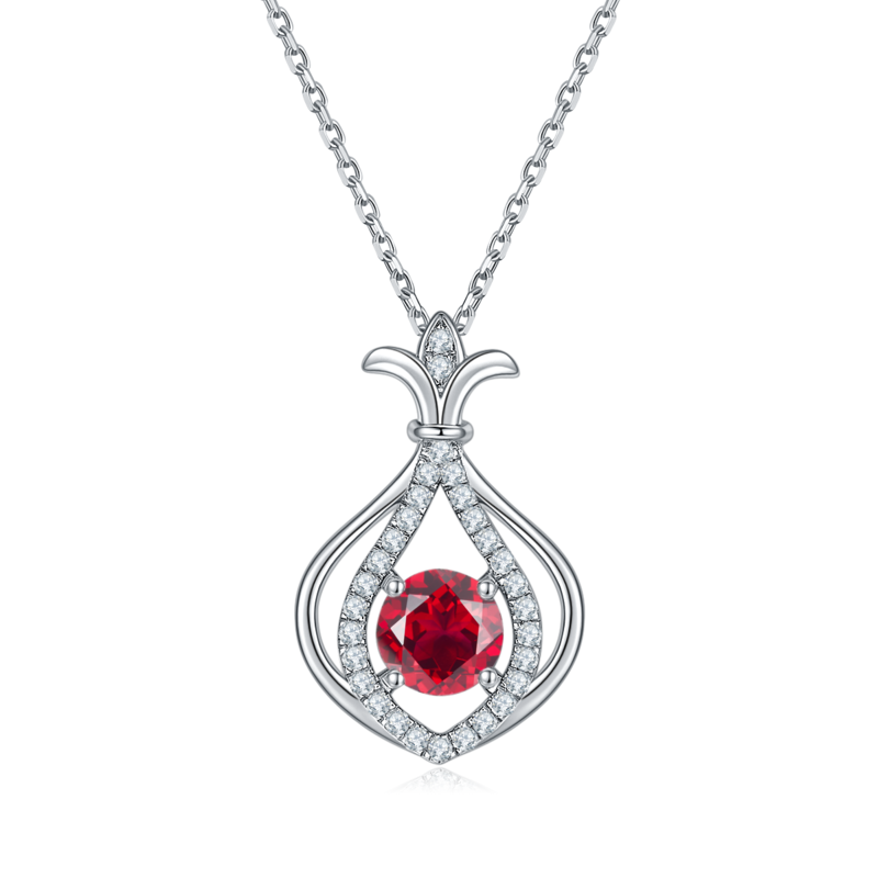 JS060款小葫芦S925银镀白金莫桑钻红蓝绿宝项链1.0ct