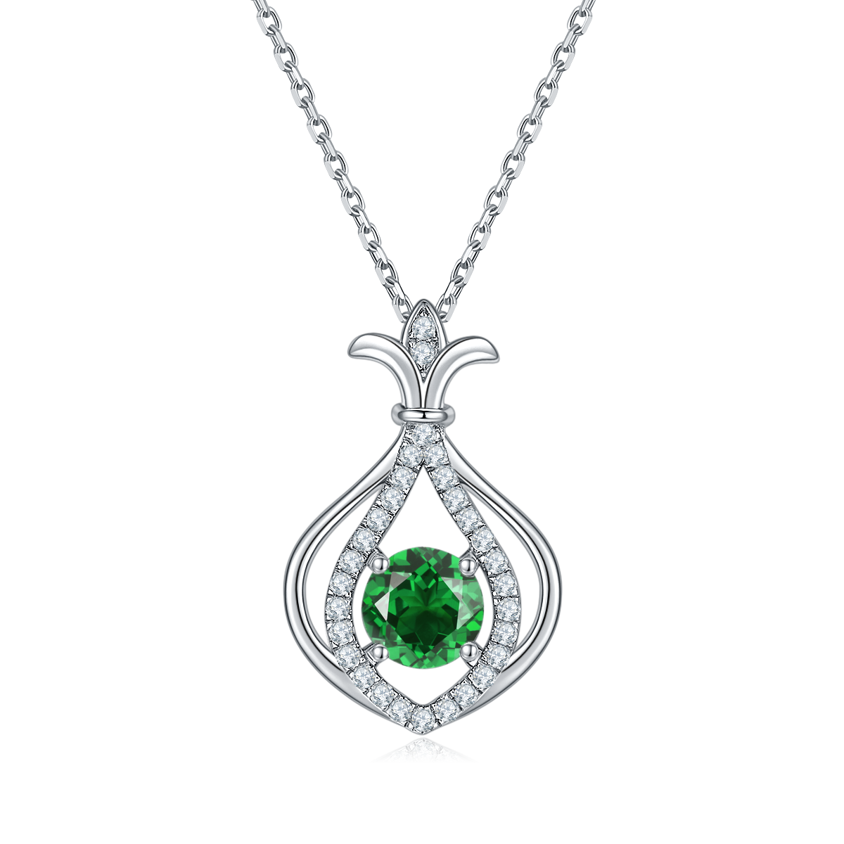 JS060款小葫芦S925银镀白金Moissanite红蓝绿宝Necklace1.0ct