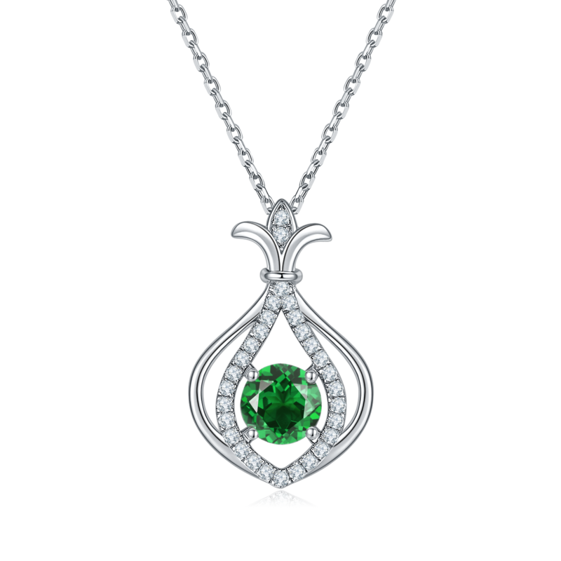 JS060款小葫芦S925银镀白金莫桑钻红蓝绿宝项链1.0ct