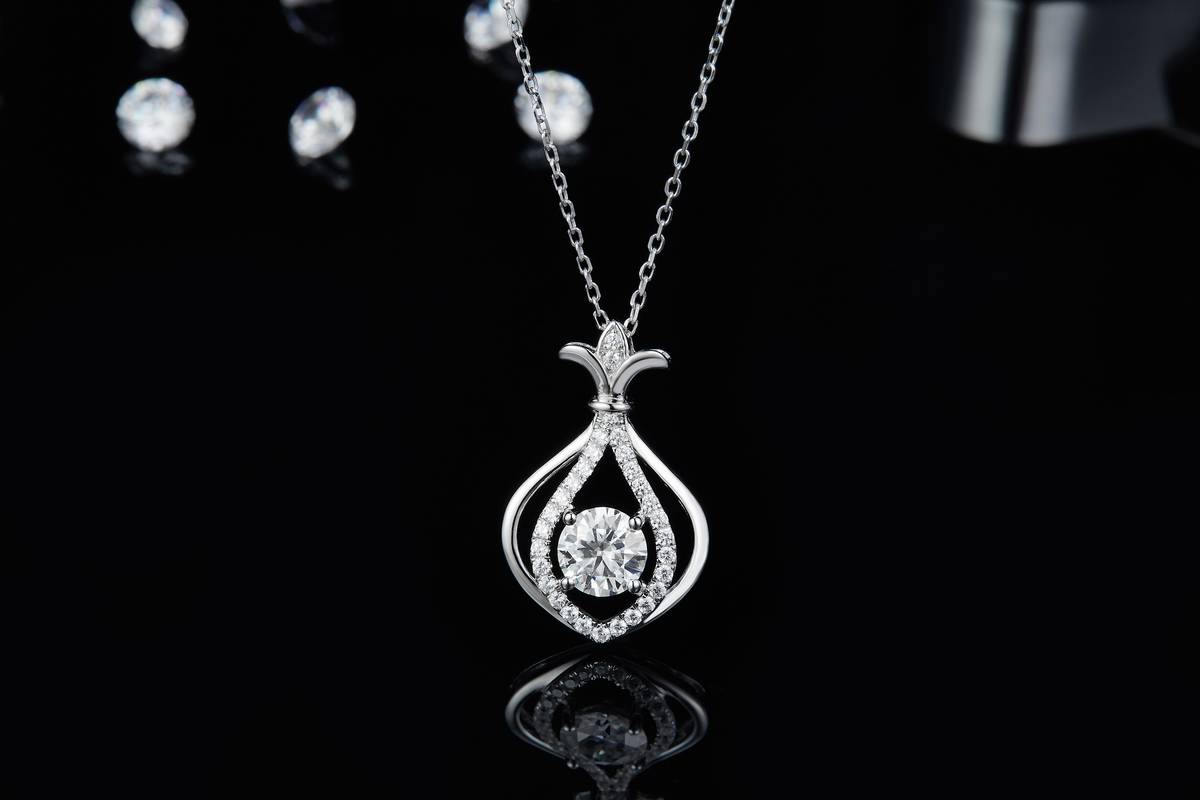 JS060款小葫芦S925银镀白金Moissanite红蓝绿宝Necklace1.0ct
