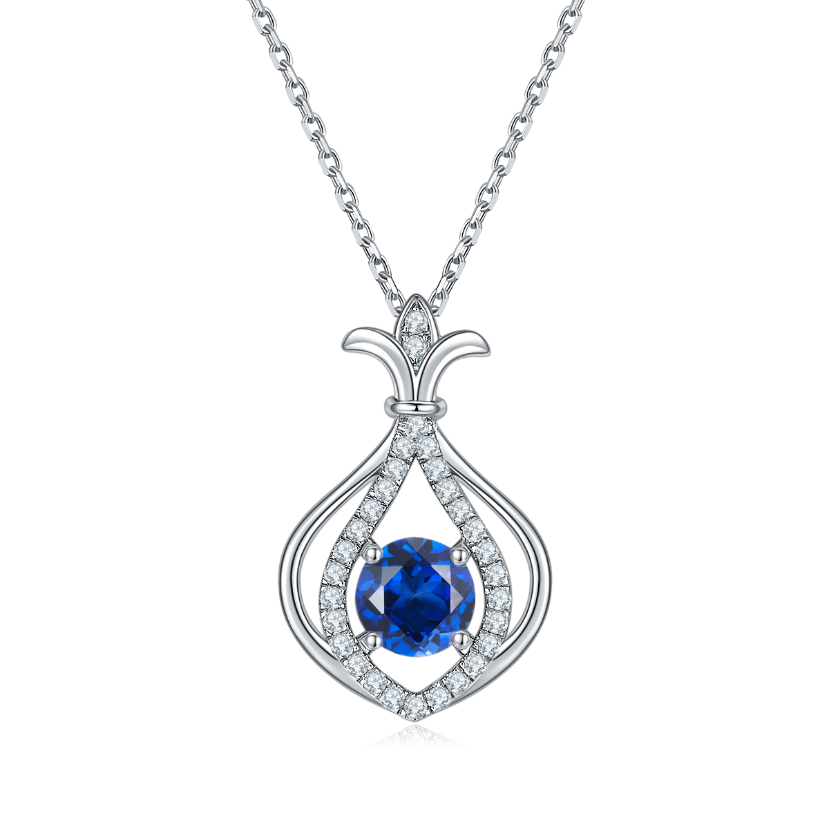 JS060款小葫芦S925银镀白金Moissanite红蓝绿宝Necklace1.0ct