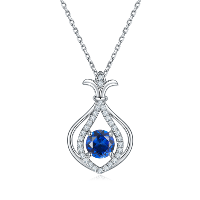 JS060款小葫芦S925银镀白金莫桑钻红蓝绿宝项链1.0ct