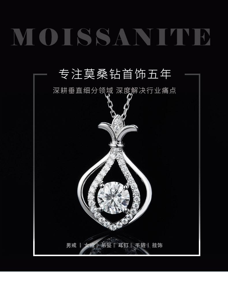 JS060款小葫芦S925银镀白金莫桑钻红蓝绿宝项链1.0ct - 1