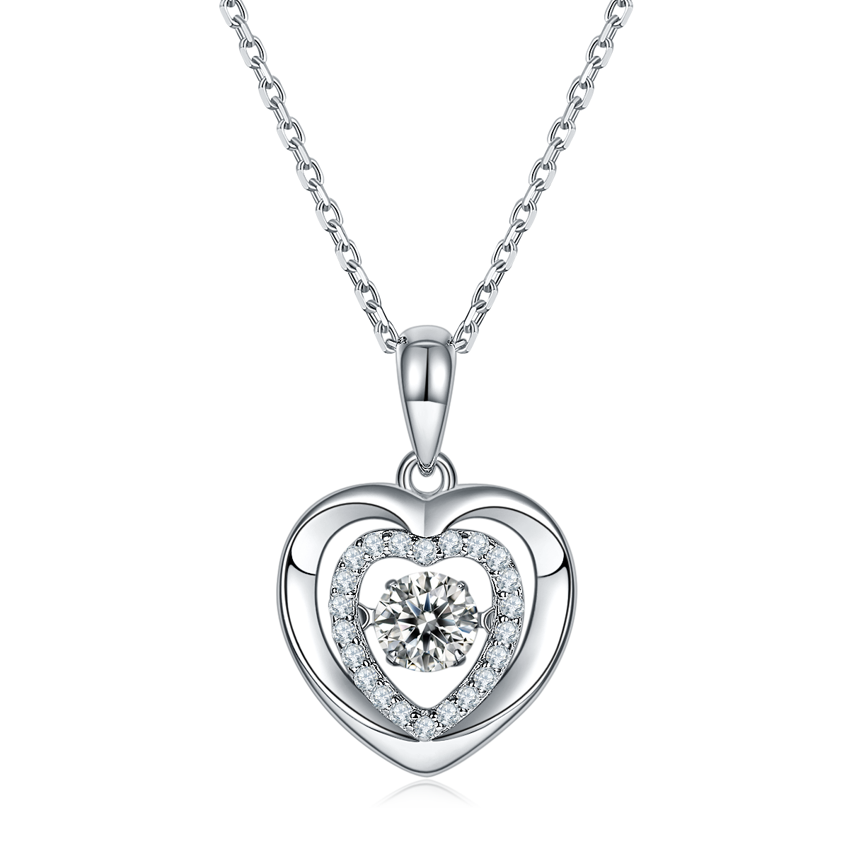 Dynamic and Heartwarming S925 Silver Plated Platinum Moissanite Necklace 50 Points D-Class