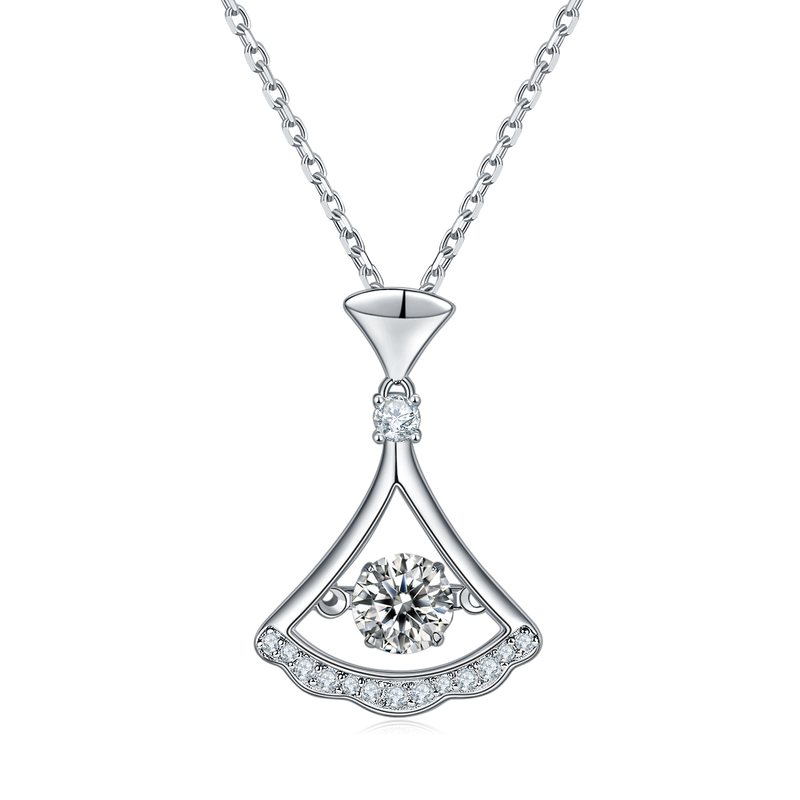 Dynamic Skirt Dance S925 Silver Plated Platinum Moissanite Diamond Necklace 50 Points D-Class