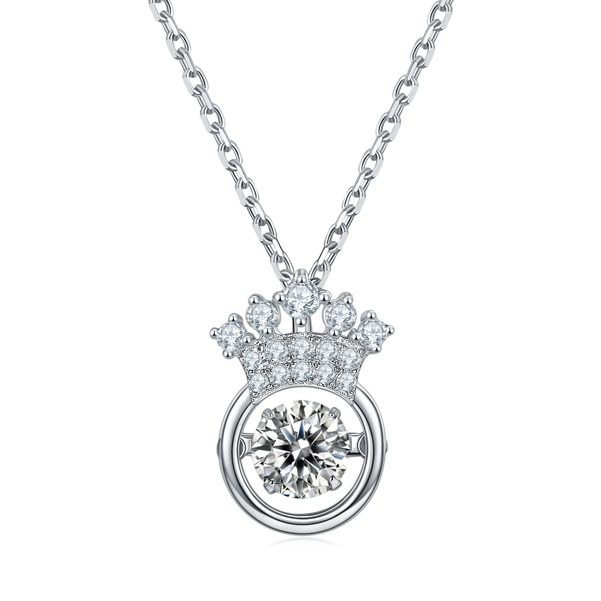 Dynamic Crown S925 Silver Plated Platinum Moissanite Necklace 50 Points D-Class