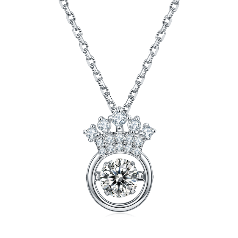 Dynamic Crown S925 Silver Plated Platinum Moissanite Diamond Necklace 50 Points D-Class