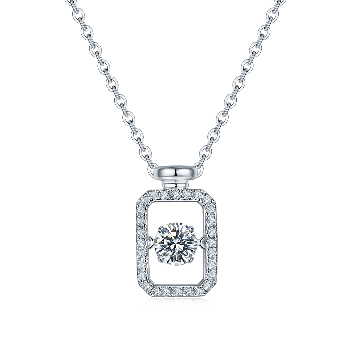 Smart perfume bottle S925 silver plated white gold Moissanite necklace 50 points Level D