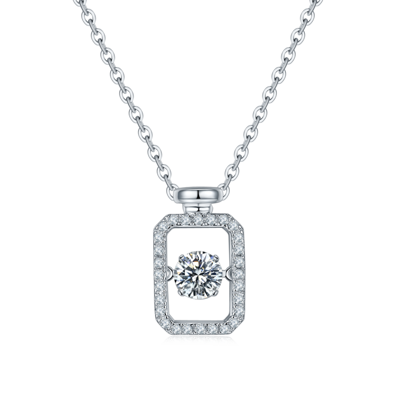 Smart perfume bottle S925 silver plated platinum Moissanite diamond necklace 50 points Level D