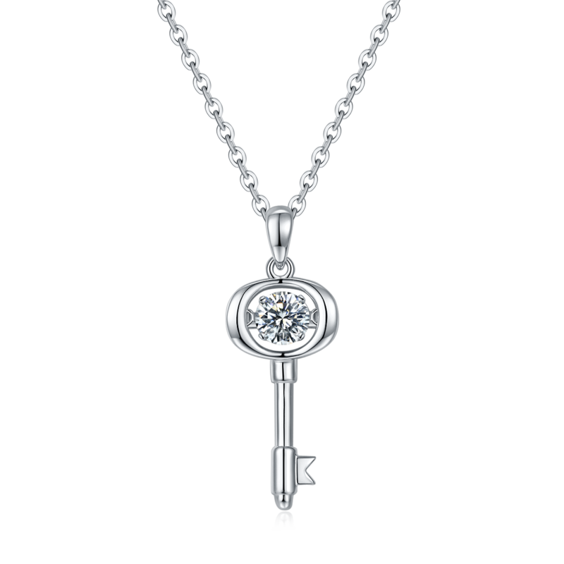 Dynamic Lock Love S925 Silver Plated Platinum Moissanite Diamond Necklace 50 Points D-Class