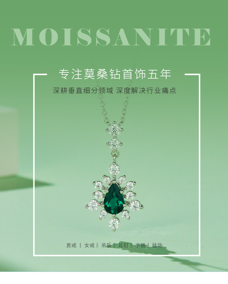 P2019860 梨形培育祖母绿S925银镀白金项链主石8*5mm/0.73CT - 1