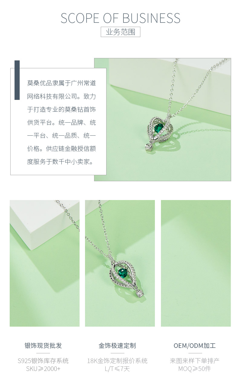 LP0072 圆形培育祖母绿S925银镀白金项链0.52CT - 3