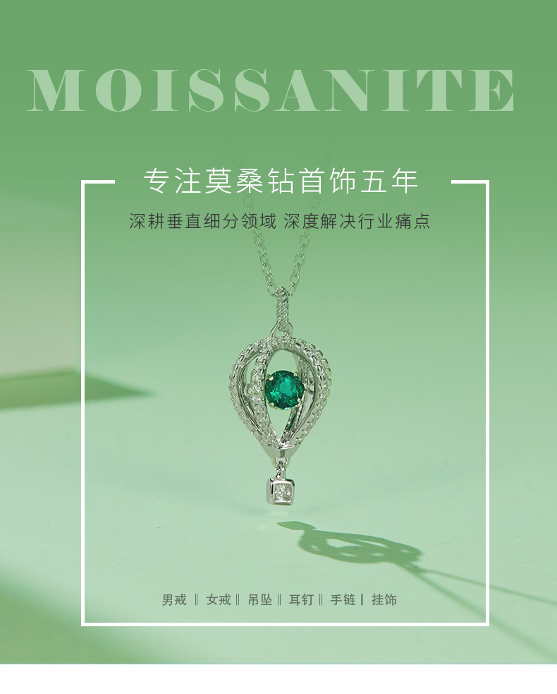 LP0072 圆形培育祖母绿S925银镀白金项链0.52CT - 1