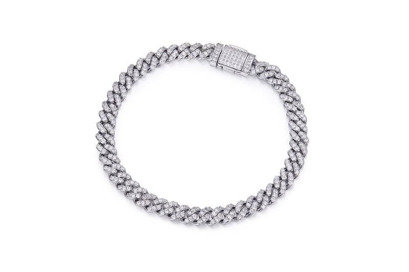 6mm宽Cuban ChainS925银镶Moissanite厘石圆形白色DVVS