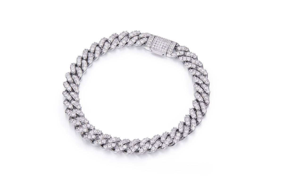 8mm wide Cuban chain S925 silver inlaid Moissanite round white DVVS