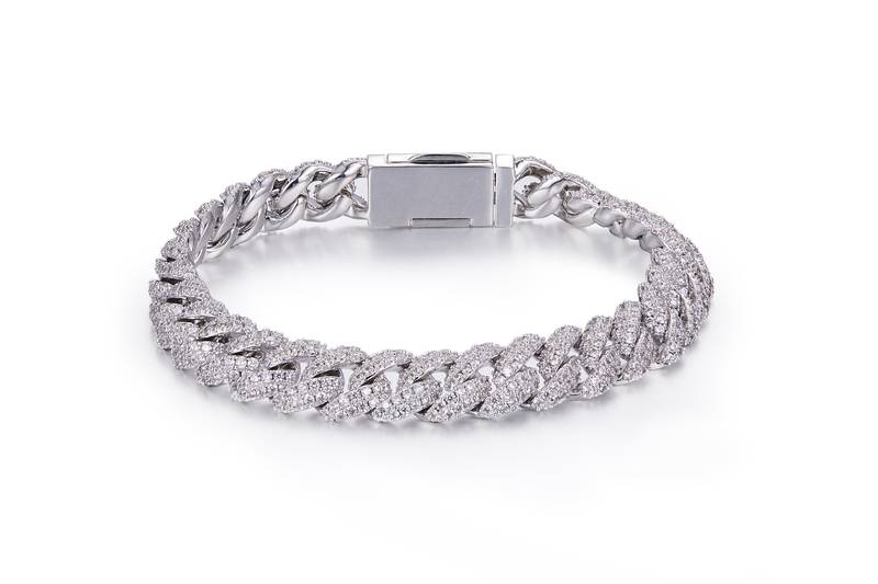10mm宽Cuban ChainS925银镶Moissanite厘石圆形白色DVVS