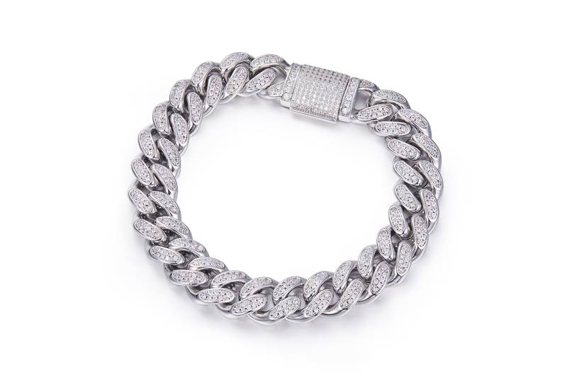 12mm宽Cuban ChainS925银镶Moissanite厘石圆形白色DVVS