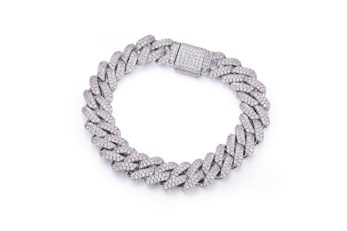 14mm wide Cuban chain S925 silver inlaid Moissanite round white DVVS