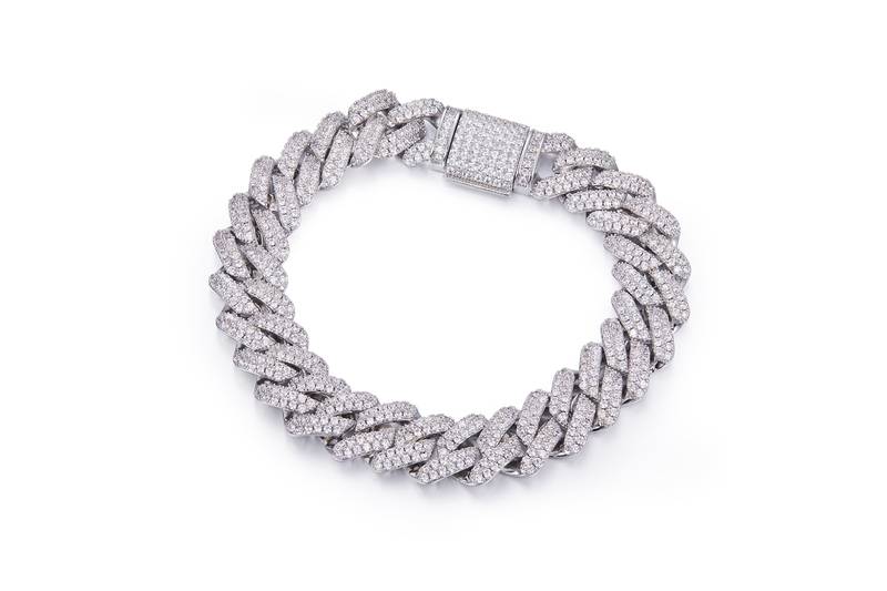 14mm宽Cuban ChainS925银镶Moissanite厘石圆形白色DVVS