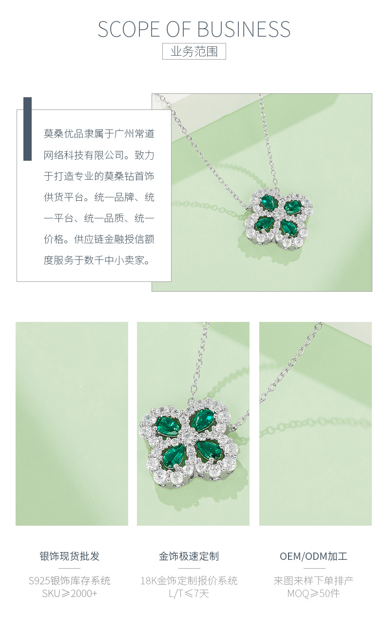P2020306 四叶草培育祖母绿S925银镀白金项链1.0CT - 3