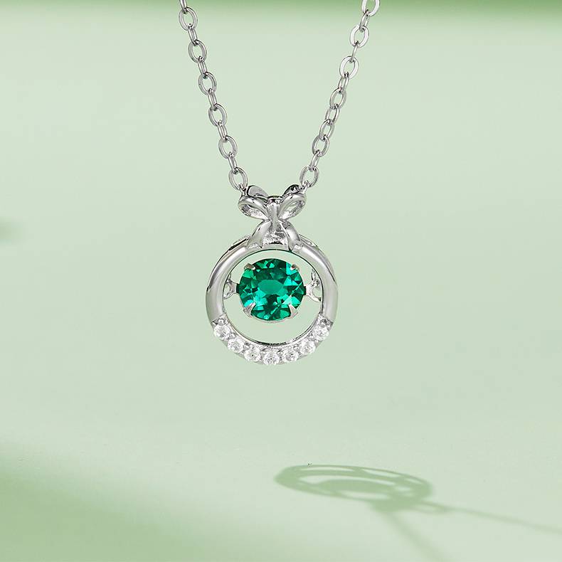 HP0007 圆形培育祖母绿S925银镀白金/玫瑰金Necklace0.5ct