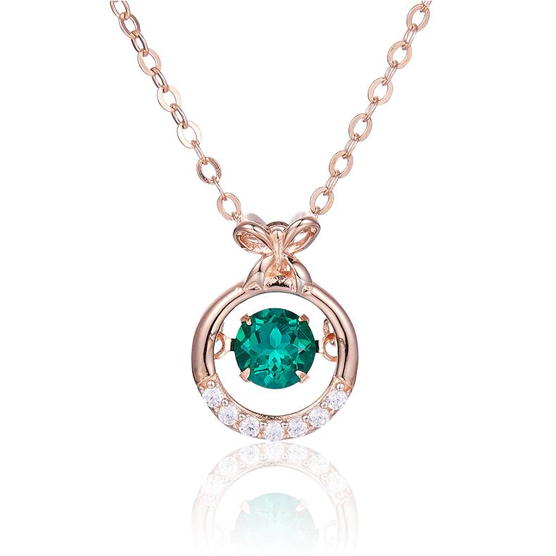 HP0007 圆形培育祖母绿S925银镀白金/玫瑰金项链0.5CT