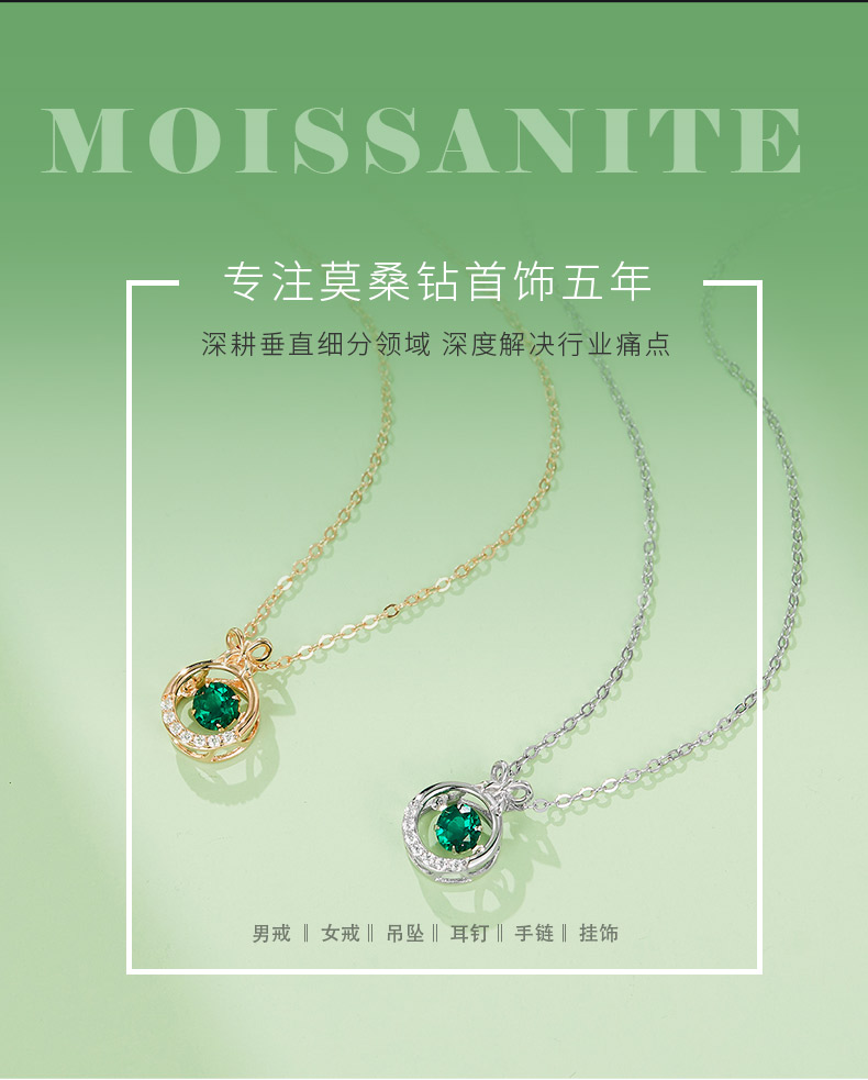 HP0007 圆形培育祖母绿S925银镀白金/玫瑰金项链0.5CT - 1