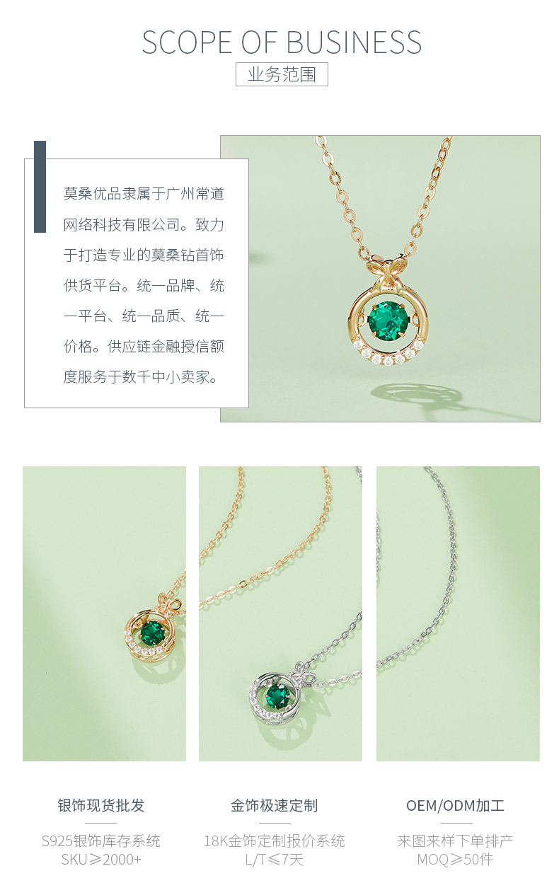 HP0007 圆形培育祖母绿S925银镀白金/玫瑰金项链0.5CT - 3