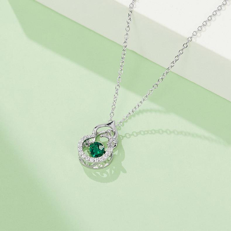 LP0023 圆形培育祖母绿S925银镀白金/玫瑰金Necklace0.25ct