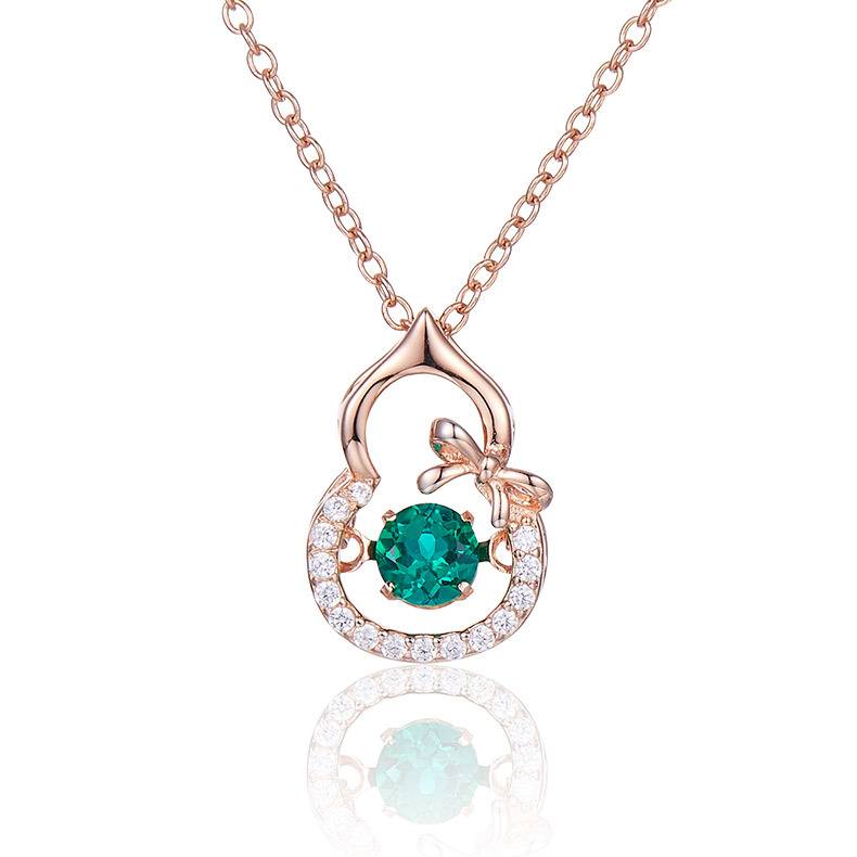 LP0023 圆形培育祖母绿S925银镀白金/玫瑰金Necklace0.25ct