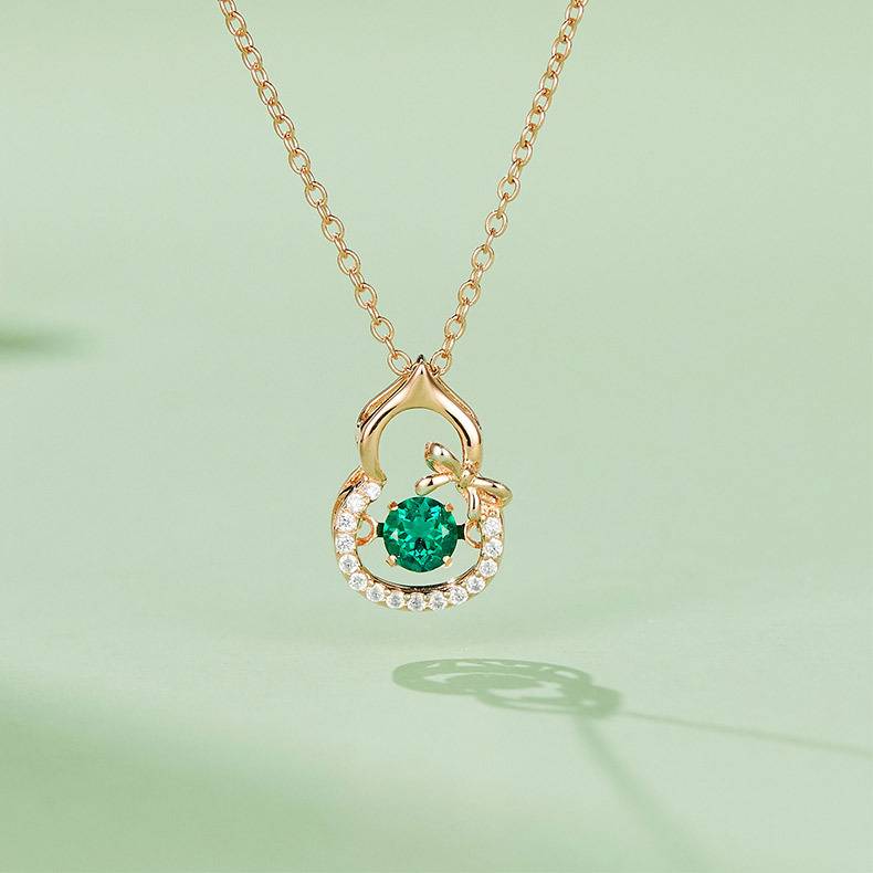 LP0023 圆形培育祖母绿S925银镀白金/玫瑰金Necklace0.25ct