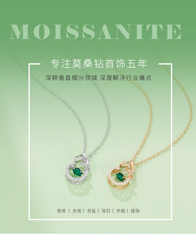 LP0023 圆形培育祖母绿S925银镀白金/玫瑰金项链0.25CT - 1