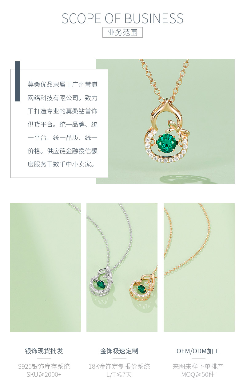 LP0023 圆形培育祖母绿S925银镀白金/玫瑰金项链0.25CT - 3