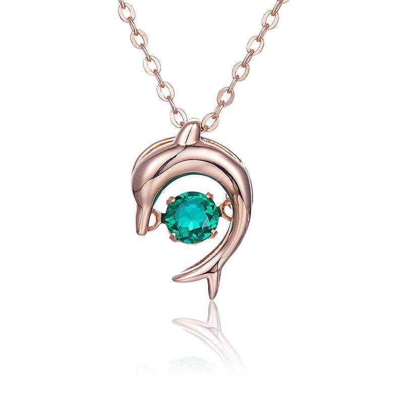 LP0076 圆形培育祖母绿S925银镀白金/玫瑰金Necklace0.25ct
