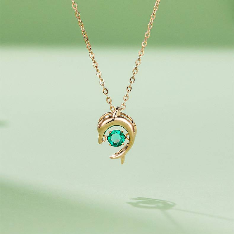 LP0076 圆形培育祖母绿S925银镀白金/玫瑰金Necklace0.25ct