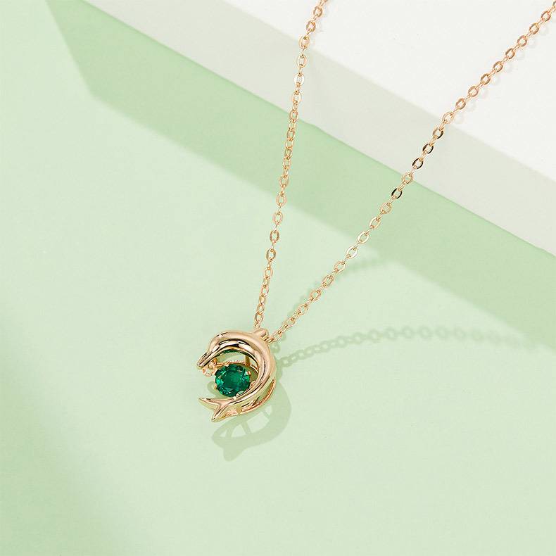 LP0076 圆形培育祖母绿S925银镀白金/玫瑰金Necklace0.25ct