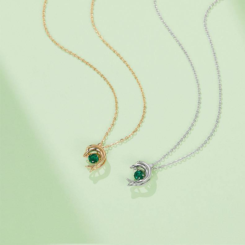 LP0076 圆形培育祖母绿S925银镀白金/玫瑰金Necklace0.25ct