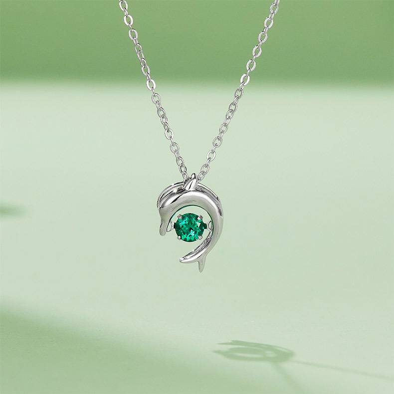 LP0076 圆形培育祖母绿S925银镀白金/玫瑰金Necklace0.25ct