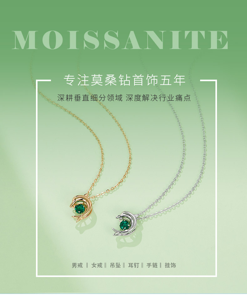 LP0076 圆形培育祖母绿S925银镀白金/玫瑰金项链0.25CT - 1